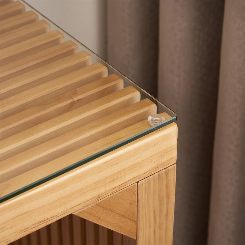 Versatile Wood Dining Bench and Table Set with Tempered Glass Top