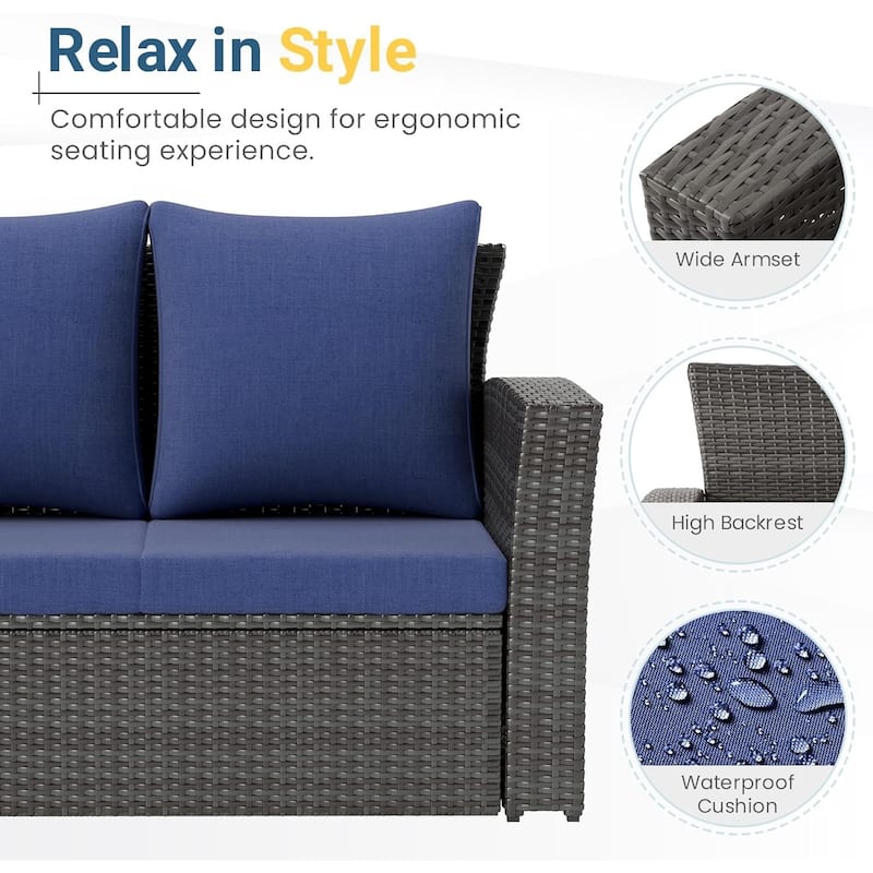 All Weather 3 Seats Patio Sofa with Thick Cushions