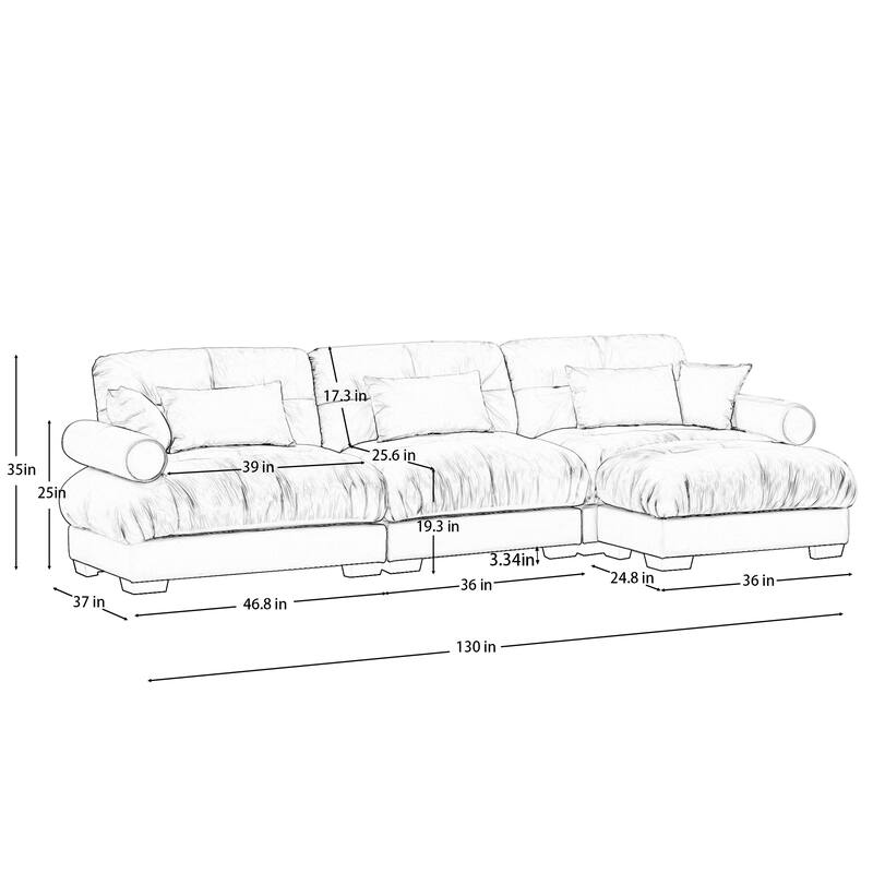 130" Velvet Oversized Modular Sectional Sofa with Ottoman & Cloud Cushions