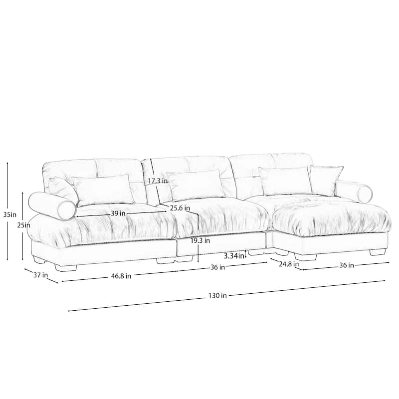 Oversized Velvet Modular Sofa, 130" 3 Seater Modern Sectional Sofa Set with Movable Ottoman, L-Shaped Upholstered Couches