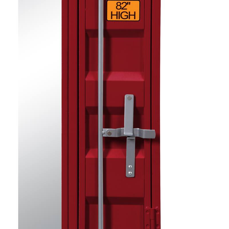 Industrial Style Metal Vanity Mirror with Recessed Door Storage, Red