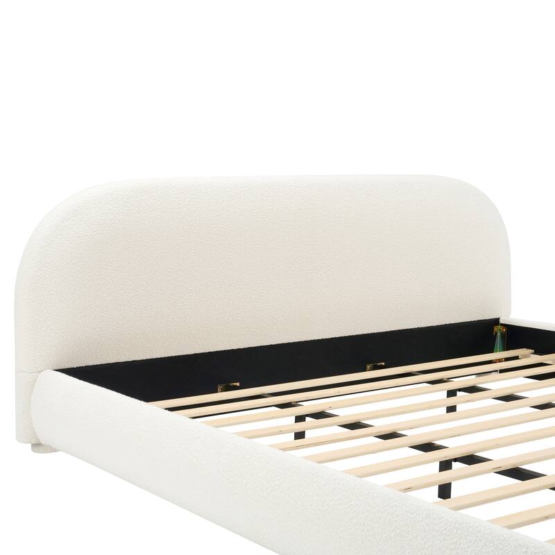 Boucle Bed Frame, Upholstered Cloud Platform Bed with Headboard, Anti-Collision Soft Rounded Corners, No Box Spring Required