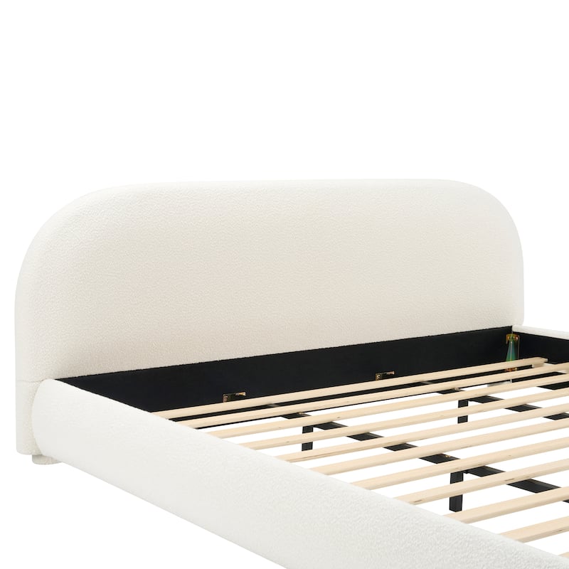 Christopher Knight Home - Dreamy Simple Modern Cream Boucle Upholstered King Bed with Curved Headboard