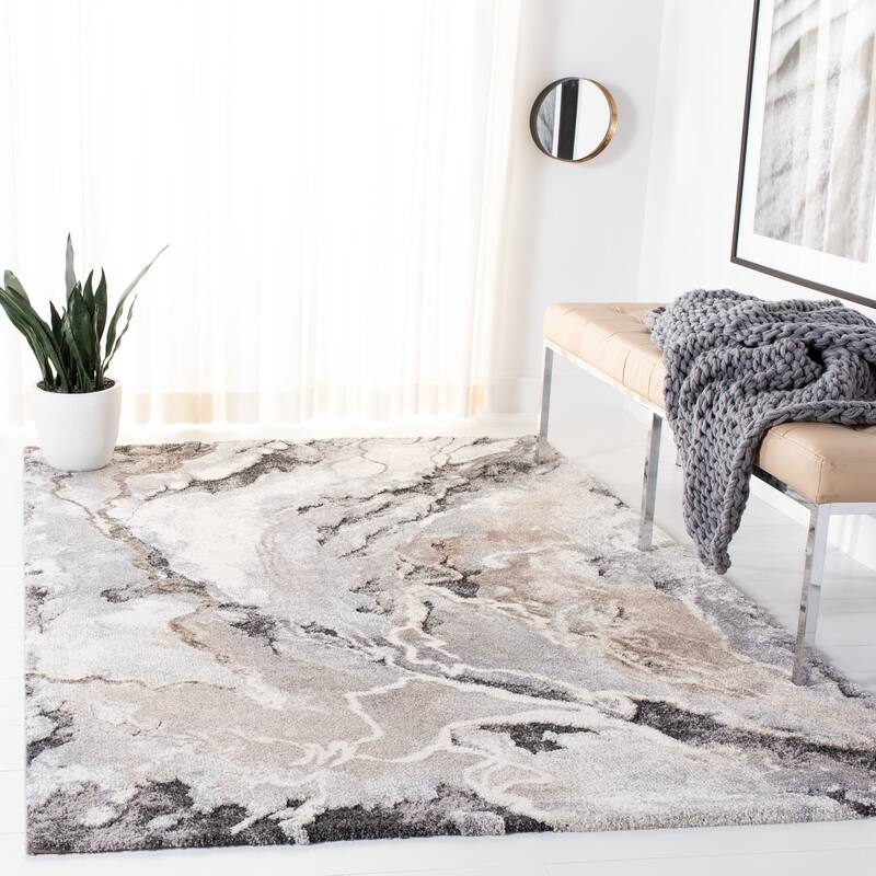 SAFAVIEH Cyrus Shag Kerasoula Abstract 1-inch Thick Rug - 3' x 5' - Grey/Beige - Rectangle