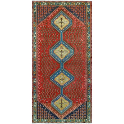 Vintage Distressed Saif Red/Blue-Grey Runner - 4'11" x 10'1"