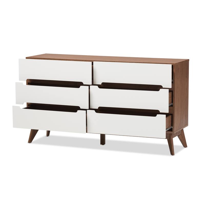 6-Drawer Wood Dresser - Modern Storage Chest, Bedroom Furniture, Cutout Handles, 55.98" Wide