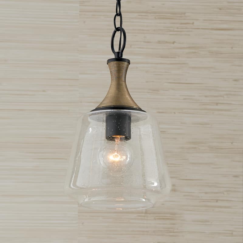 Amara 1-light Matte Black Pendant w/ Diamond Embossed Glass & Black Braided Cord