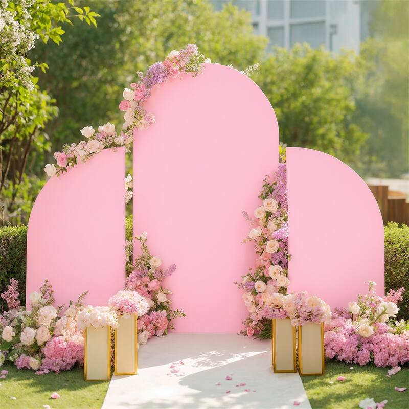 Set Of 3 Wedding Arch Cover Dual-Sided Color Round Top and Half Moon Arch Stands Cover with Zipper - pink