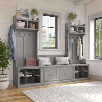 Woodland Hall Trees and Shoe Bench with Doors by Bush Furniture