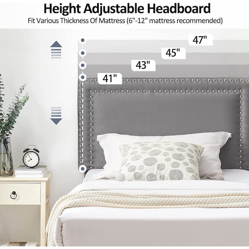 VECELO Twin Size Kids Beds Set of 2 Adjustable Headboard Soft Upholstered Headboard with Rivet Detail 8" Underbed Storage