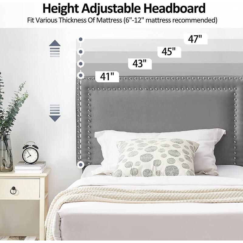 VECELO Upholstered Bed Frames with Height Adjustable Headboard