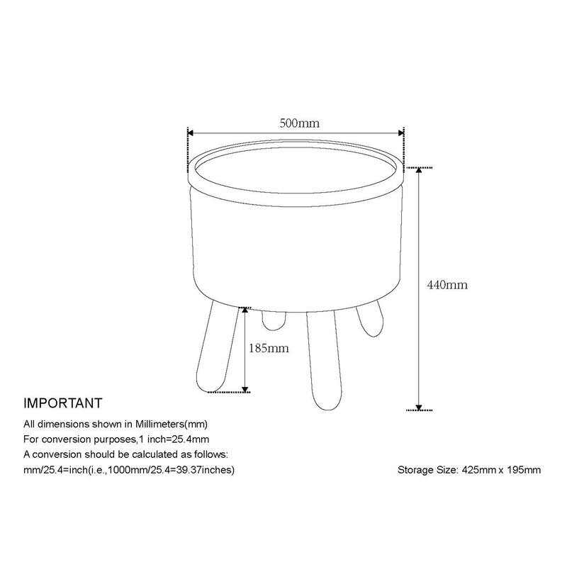 Mid-Century Modern Fabric and Wood Round Storage Ottoman with Tray