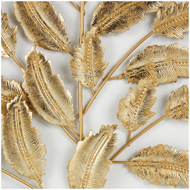Gold Wood 3D Leaf Home Wall Decor with Beveled Frame (Set of 2)