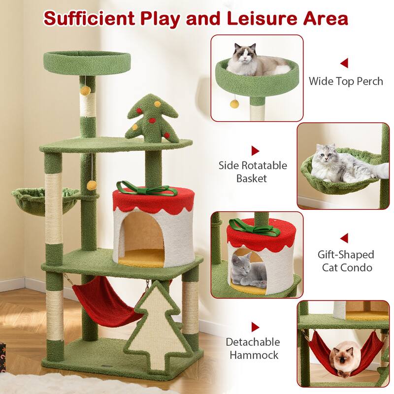 Gymax 52'' Tall Christmas Cat Tree w/ Sisal Scratching Posts Gift Box