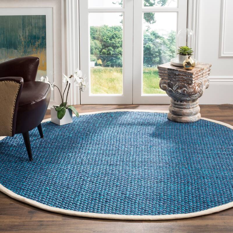SAFAVIEH Handmade Natural Fiber Giada Jute Rug - 6' Round - Blue