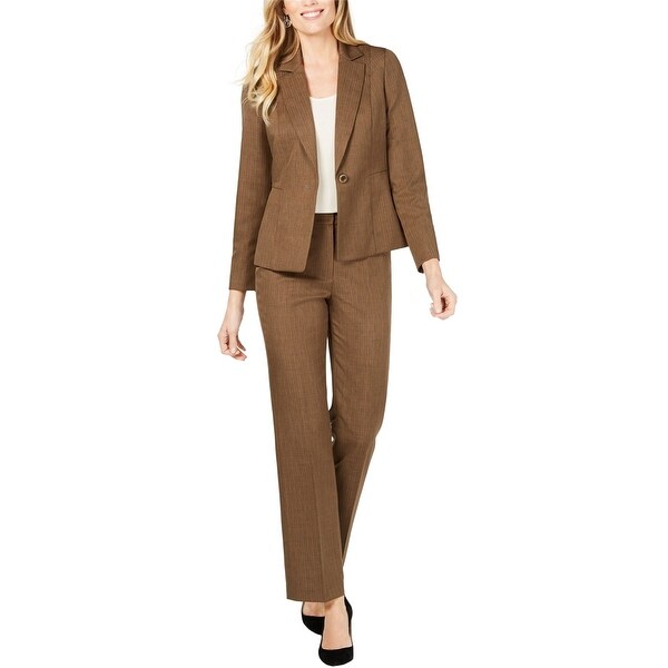 Le Suit Womens Peak Lapel One Button Blazer Jacket, Brown, 4P. Opens flyout.