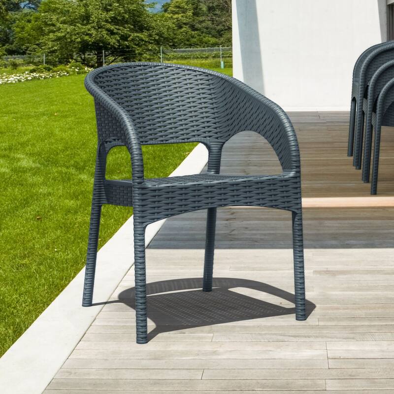 32" Gray Wickerlook Patio Stackable Dining Arm Chair