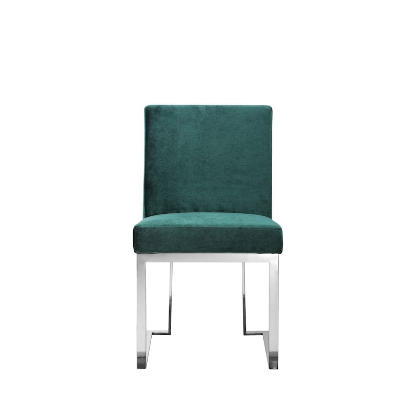 Boly 19 Inch Dining Chair, Set of 2, Green Velvet, Foam, Chrome Steel Base