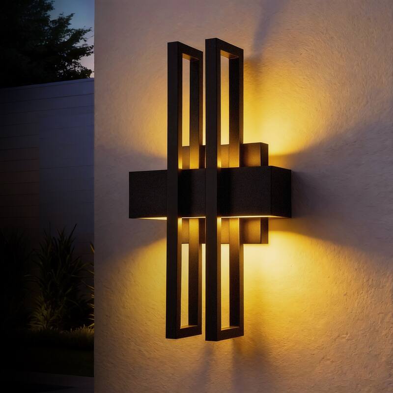 18 in. Sand Black 2x10W Integrated LED Outdoor Wall Lantern Sconce - Dimmable, 3000K, Wet Rated, Contemporary - Sand Black