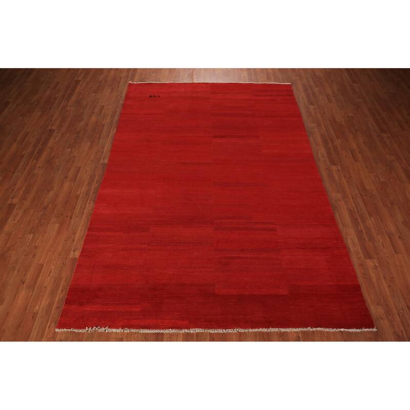Red Modern Gabbeh Oriental Area Rug Handmade Wool Carpet - 6'8" x 9'9"