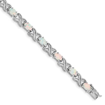 Curata 925 Sterling Silver Polished Safety bar Box Catch Closure White Simulated Opal XO Bracelet 7 Inch Box Clasp