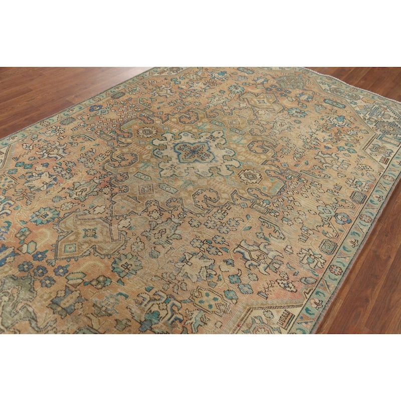Distressed Traditional Tabriz Vintage Persian Rug Handmade Wool Carpet - 4'10" x 8'0"