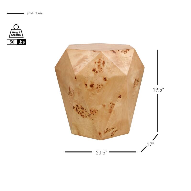 NPD Furniture Malva Burl Wood Geometric Side Table