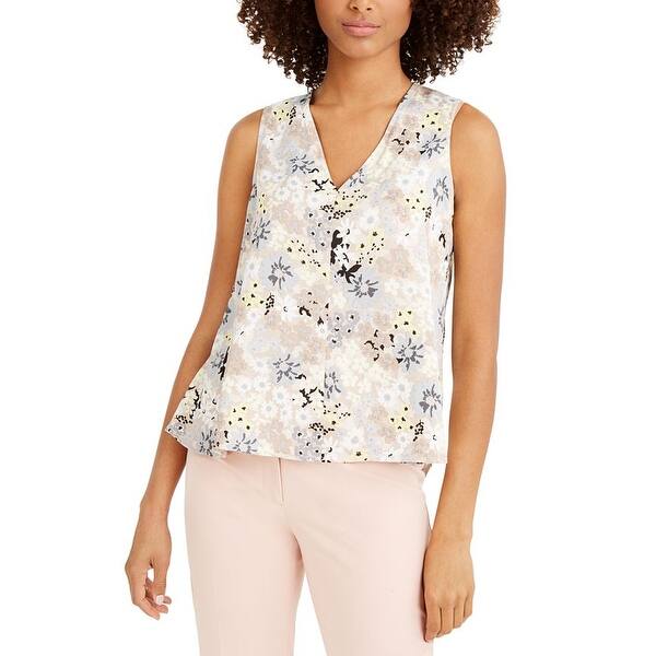 Calvin Klein Women's Floral Print V Neck Top Yellow Size Small