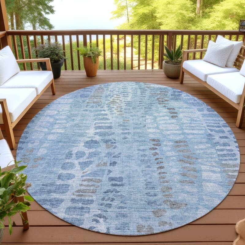 Machine Washable Indoor/ Outdoor Modern Imprints Chantille Rug - Denim - 8' x 8'