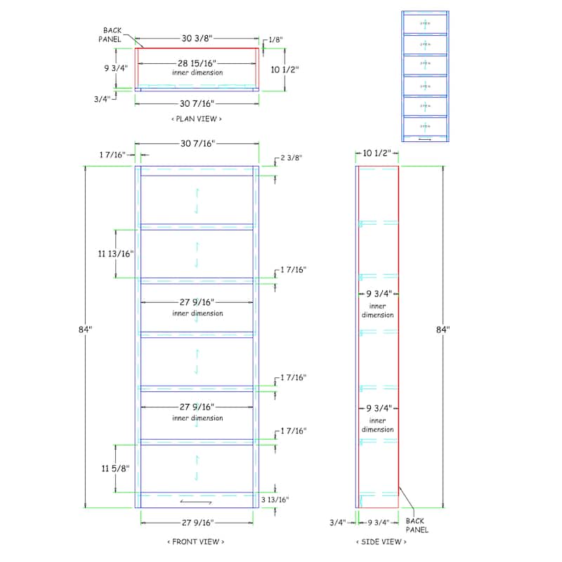 Concepts in Wood 6 Shelf Wood Bookcase, 84 inch Tall