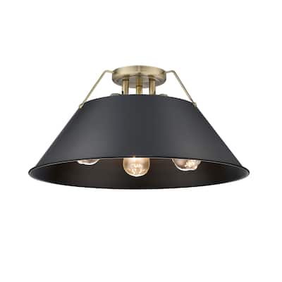 Orwell 3-Light Flush Mount in Aged Brass with Matte Black - Gold