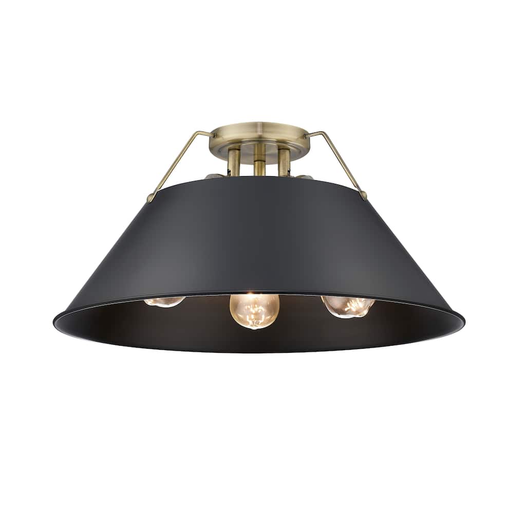 Orwell 3-Light Flush Mount in Aged Brass with Matte Black - Gold