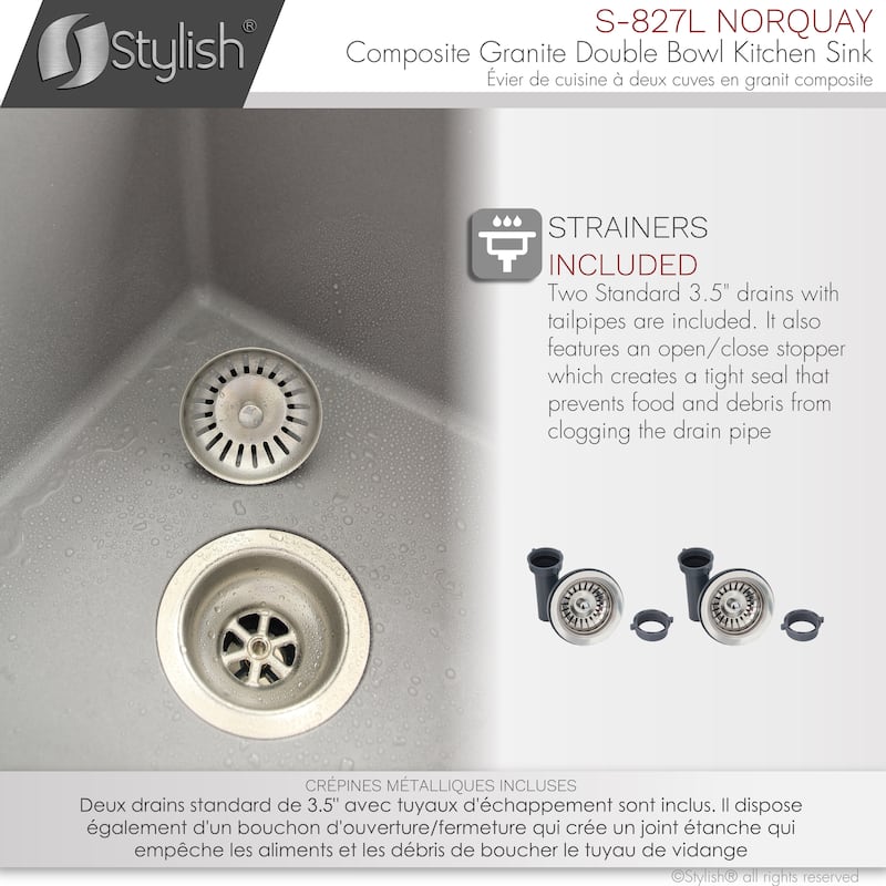 Dual mount 27" Composite Granite Double-Bowl Kitchen Sink S-827