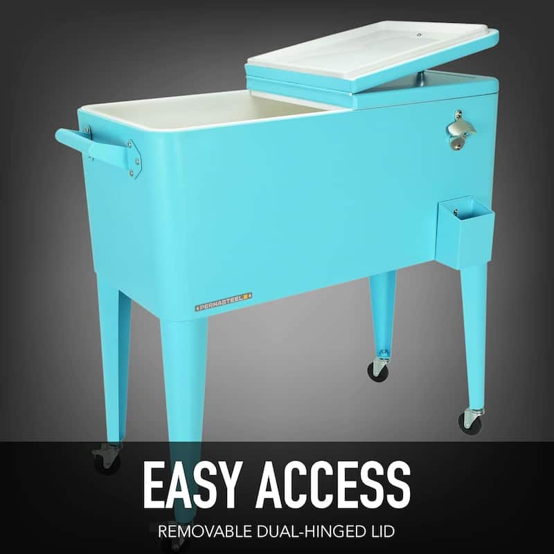 Permasteel 80-Qt Classic Outdoor Rolling Patio Cooler with Wheels, Turquoise