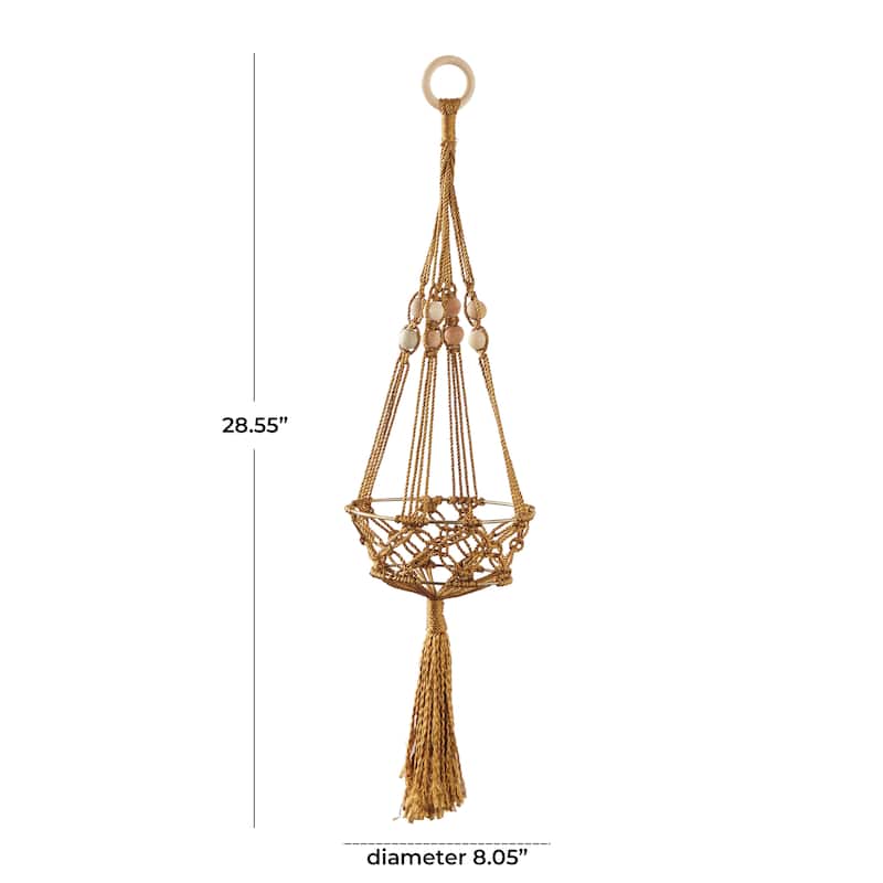 Intricately Handmade Fabric Hanging Macrame Wall Planter - Brown or White