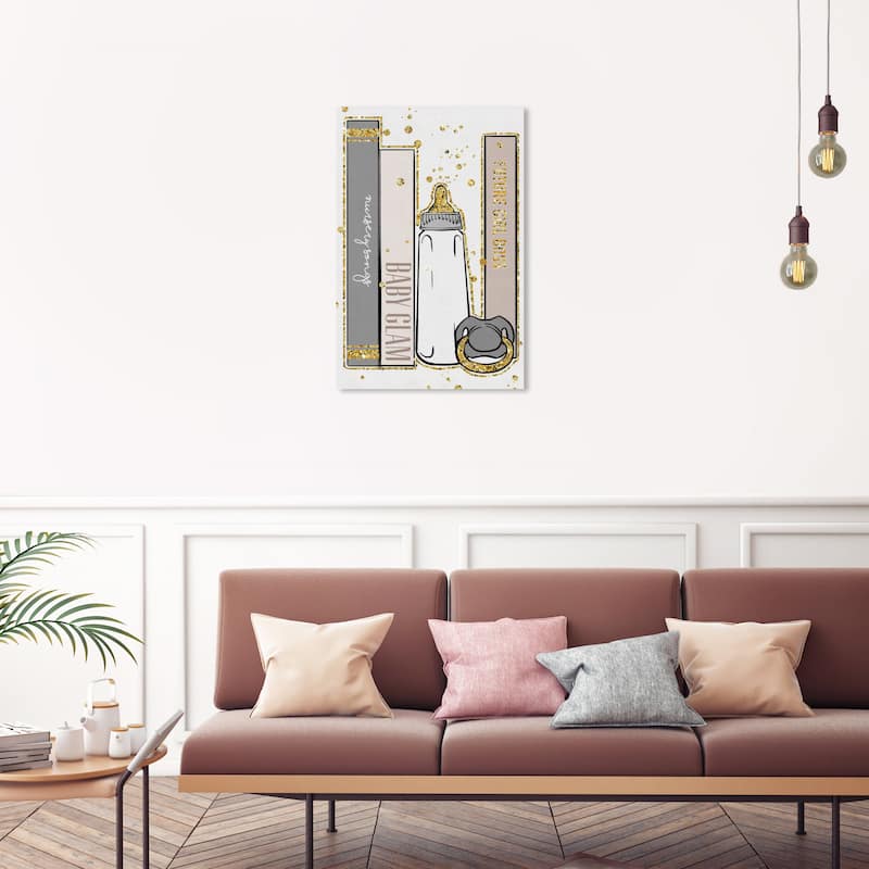 Wynwood Studio Canvas Fashion and Glam Baby Glam Books Beige Gray and Metallic Gold Glam Wall Art Canvas Print - 30 x 20