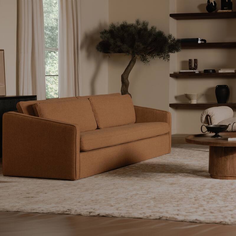 NADAAL STUDIOS Cyris Sofa, Minimalist Silhouette with Layered Back Cushions and Performance Upholstery, Rust