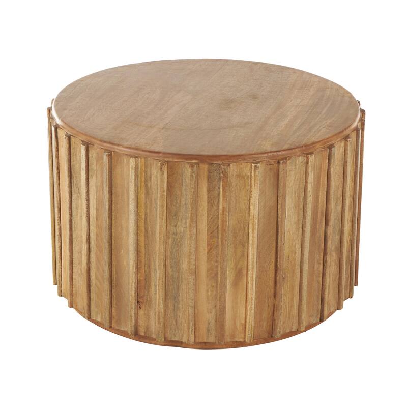 Mango Wood Handmade Living Room Side End Accent or Coffee Table with Slatted Grooved Sides - Brown - Roche River Decor