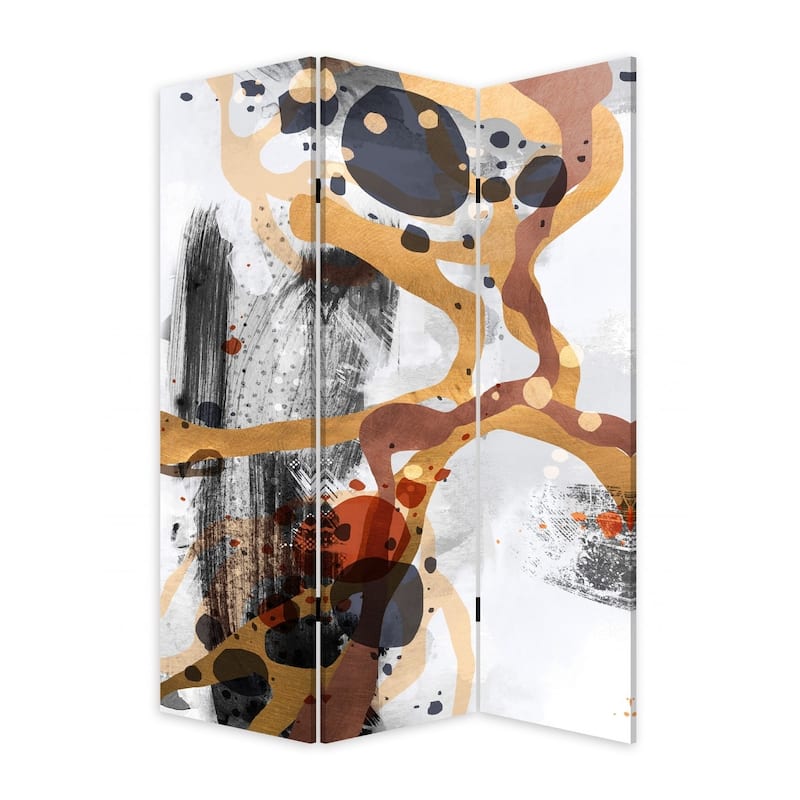 72" Black And White Canvas Folding Three Panel Screen Room Divider