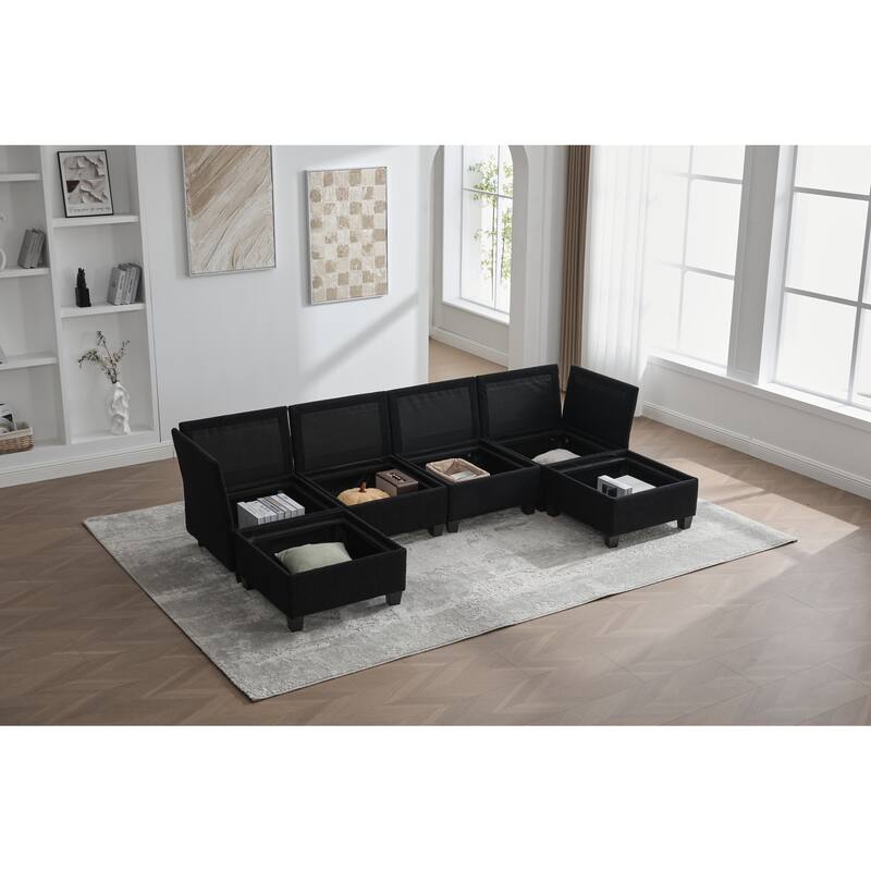 GDFStudio - Modular Polyester 6-Seat 113.39" Sectional with Storage Ottoman