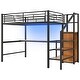 preview thumbnail 14 of 26, Full Size Loft Bed with Storage Staircase and Wardrobe, Modern Metal Loft Bed Frame with Desk, Charging Station and LED Light