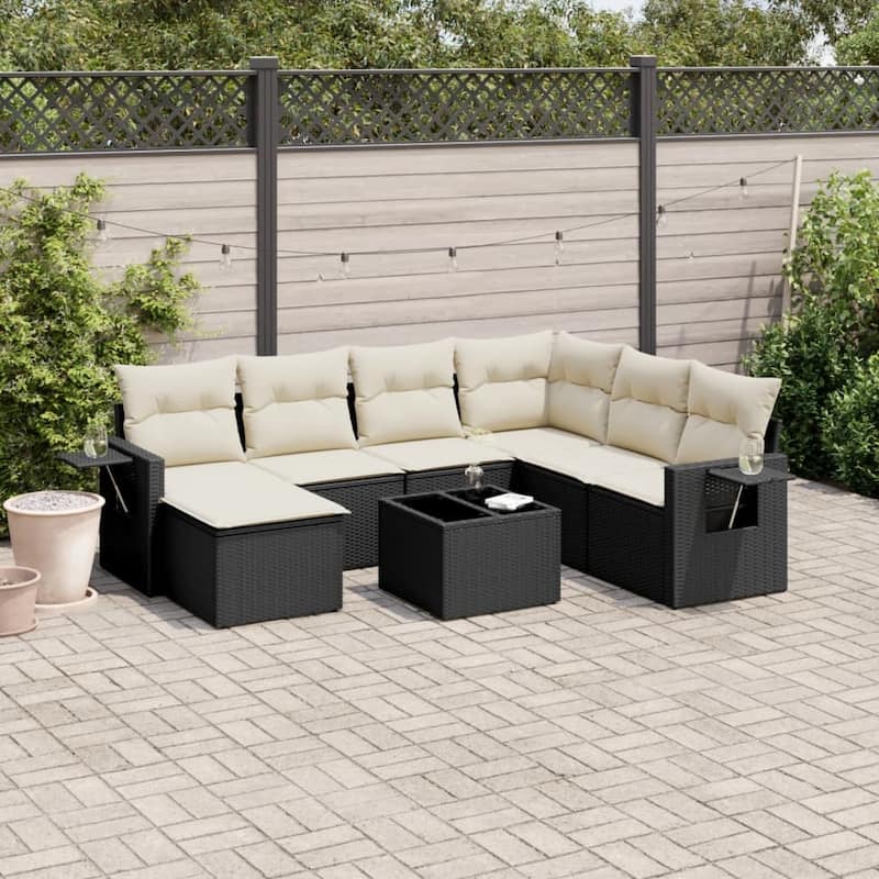 vidaXL Garden Sofa Set Black - 24.4 x 24.4 x 27.2 - Black and cream 8 Piece Set With table