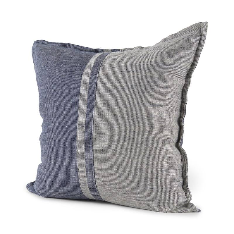 HomeRoots Blue And Gray Striped Linen Throw Pillow Cover
