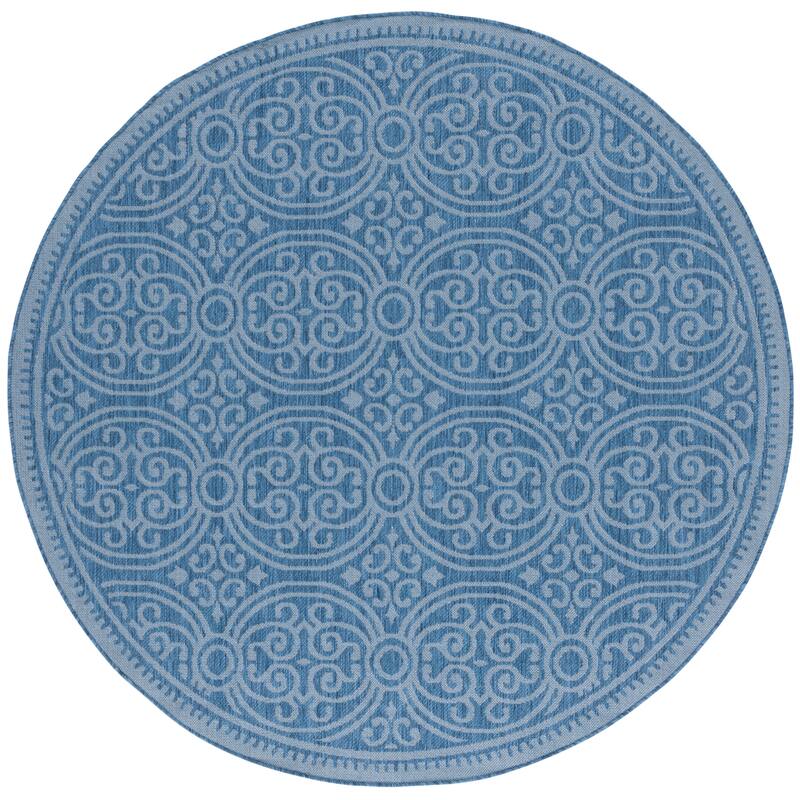 SAFAVIEH Bermuda Artimisia Geometric Indoor/Outdoor Waterproof Rug - 6'7" Round - Navy
