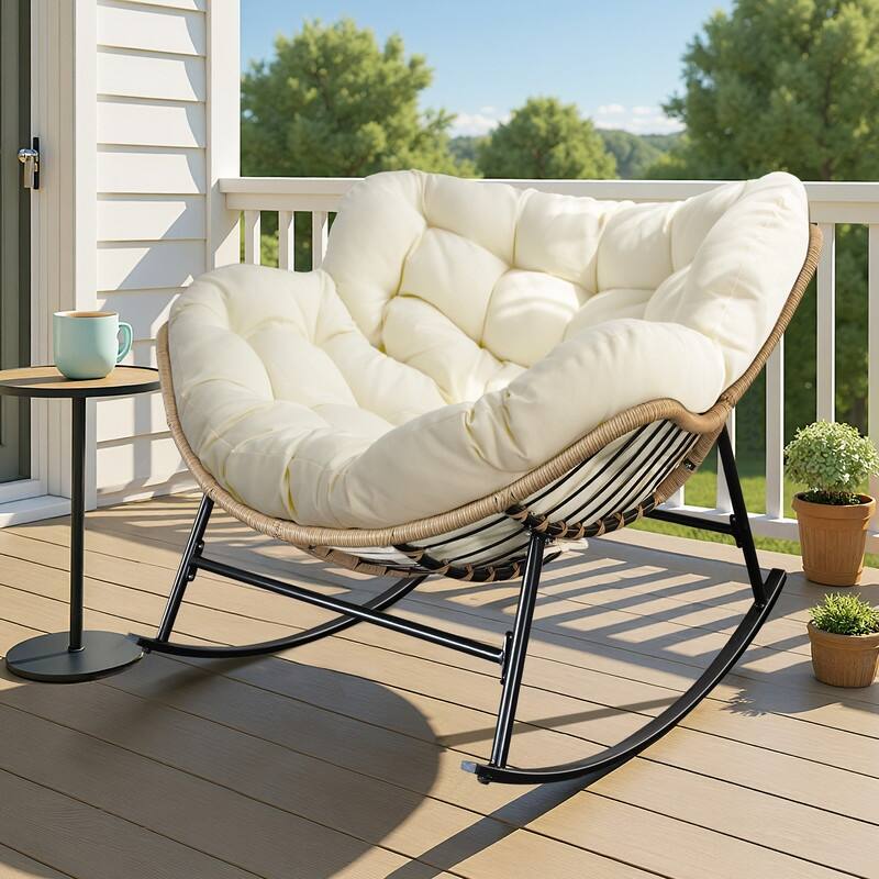 FINCATI Outdoor Rocking Papasan Chair, Rocking Chair Outdoor, 450 lbs Indoor Oversized Rocking Papasan, Comfy Rocking Egg Chair
