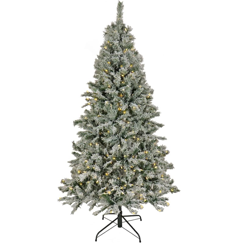 National Tree Company 7.5 ft Pre-lit Artificial Snowy Harwich Hinged Tree with PowerConnect, 500 Dual Color LED Lights-UL