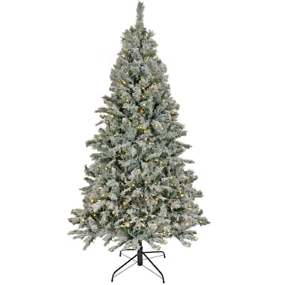 National Tree Company 9 ft. Pre-lit Artificial Snowy Harwich Hinged Tree with PowerConnect, 700 Dual Color LED Lights-UL