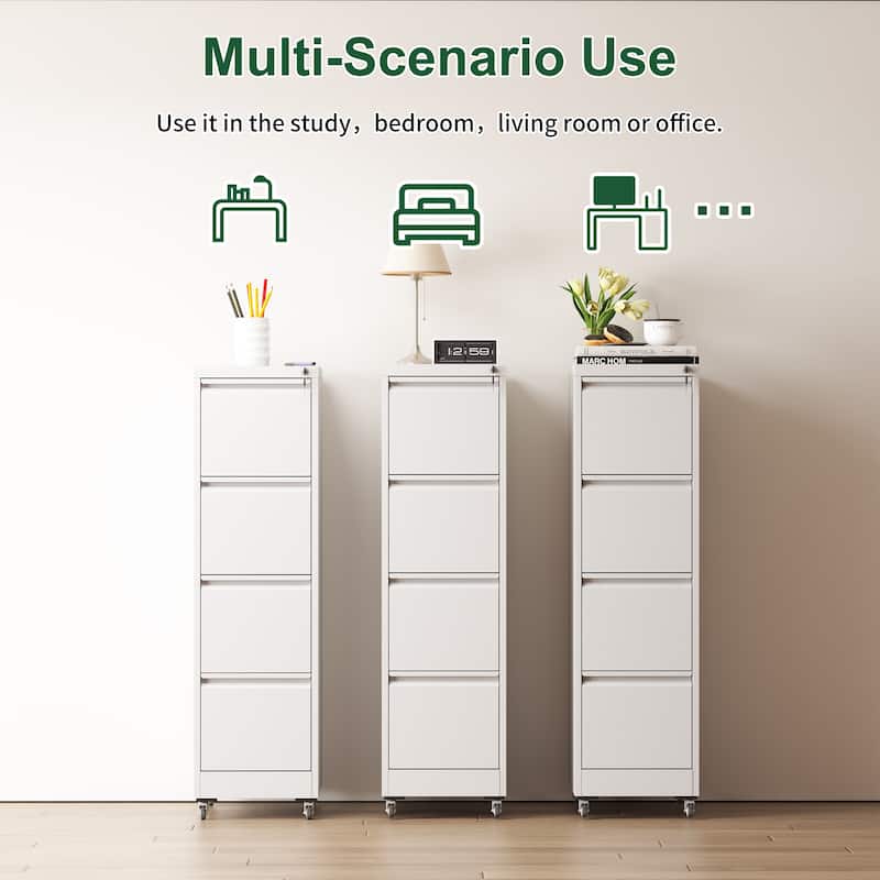 4 Drawer Metal Locking Vertical File Cabinet on Wheels - Heavy-Duty Lockable Cabinet for Home & Office