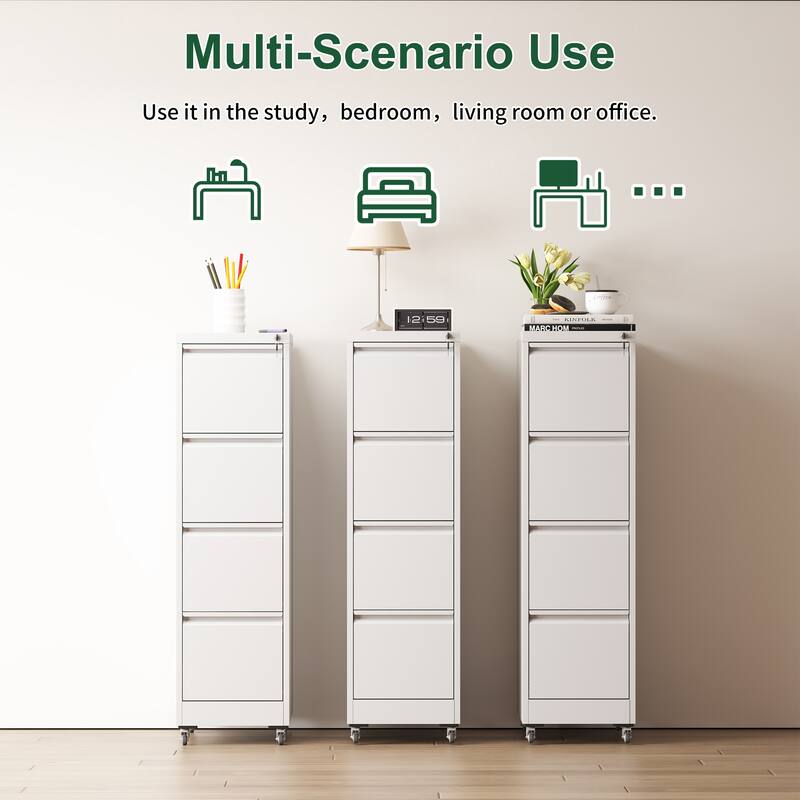 Modern Vertical File Cabinet, Heavy-Duty Lockable Filing Cabinet with 4 Drawer Locks and 4 Wheels, for Home Office
