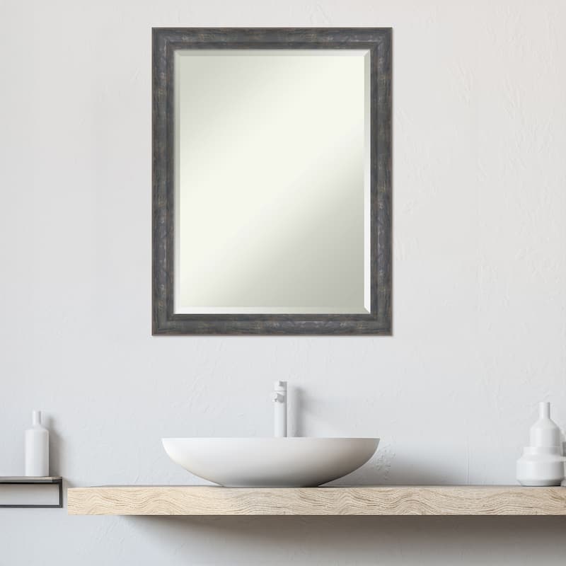 Angled Beveled Wood Framed Bathroom Vanity Wall Mirror